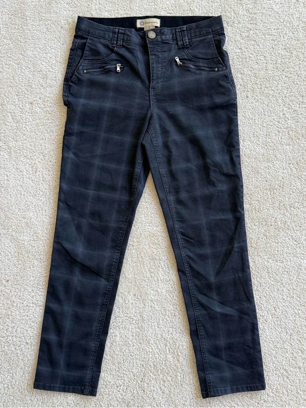Democracy Ab Solution Booty Lift Dark Gray Plaid Skinny Jeans - Size 8